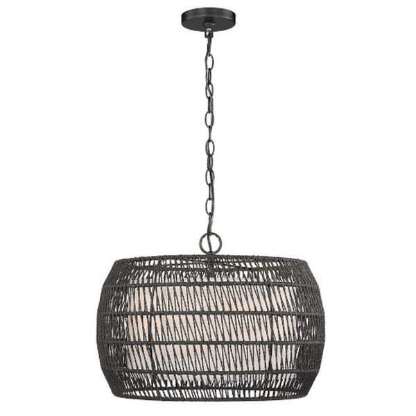 Everly Matte Black Four-Light Pendant with Rattan Shade, image 1